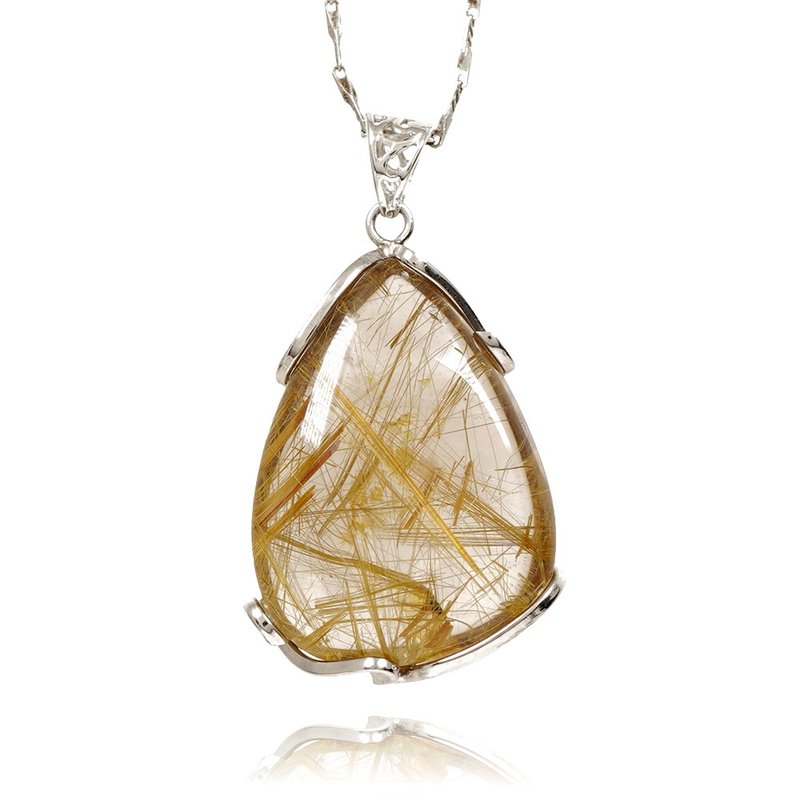 【正佳珠宝】金钛晶 高品净透水滴 15.5g 手工包镶 金钛晶吊坠 - 项链 - 半宝石 多色