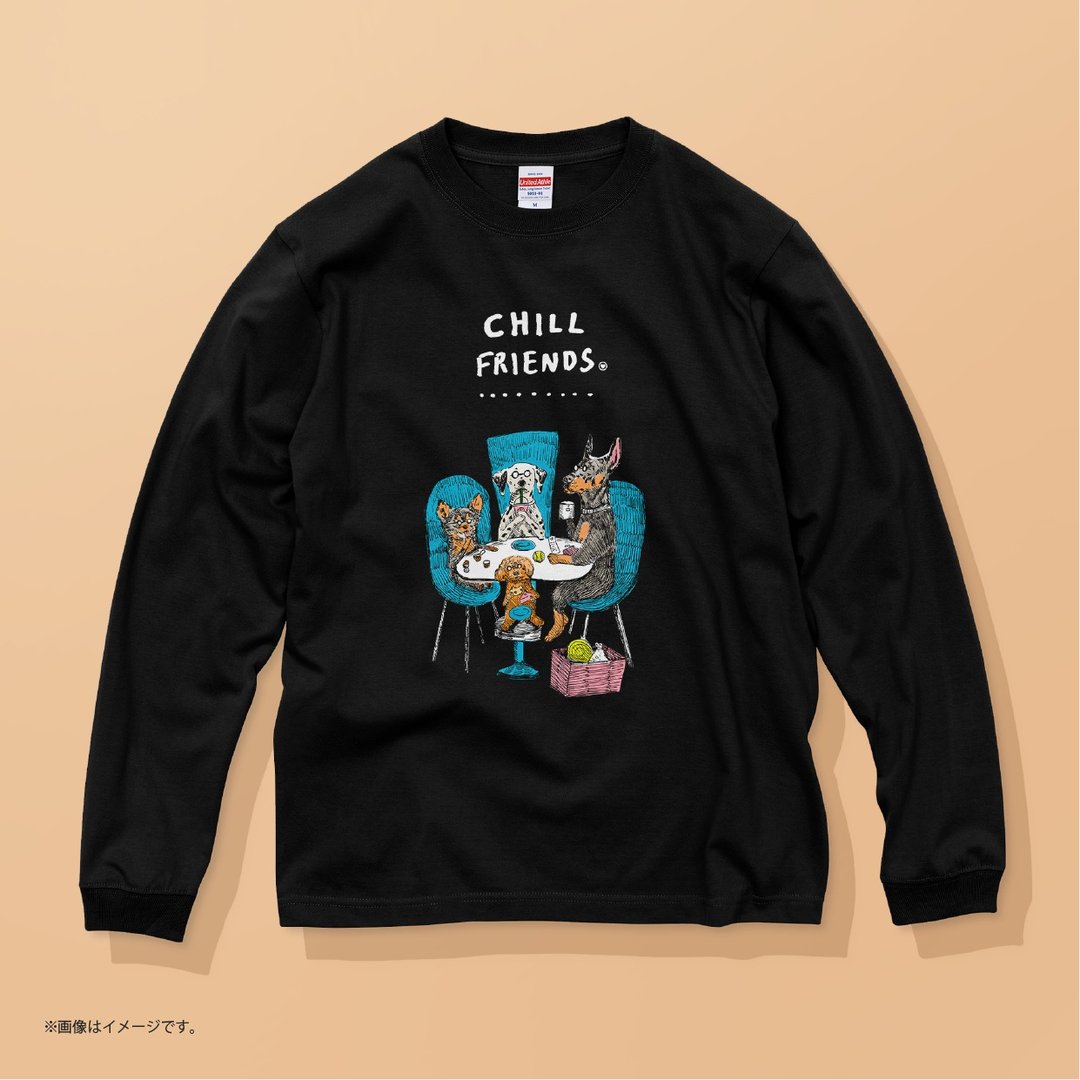 CHILL FRIENDS_狗狗派对 / 棉质T恤 - 女装 T 恤 - 棉 黑色