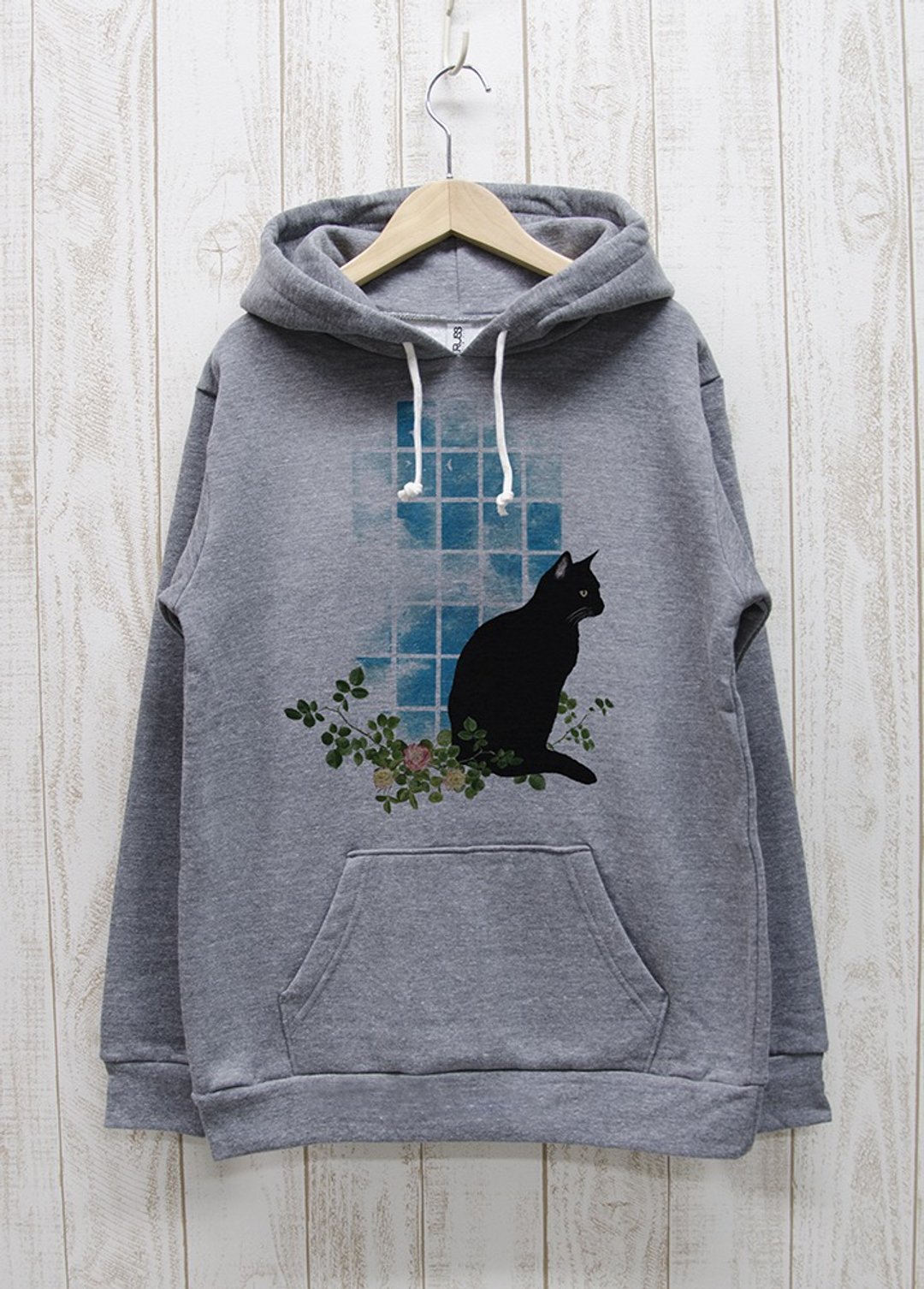 Standing Black Cat Hoodie Window NOON Heather Gray / R029-P-GR - 中性连帽卫衣/T 恤 - 棉 灰色