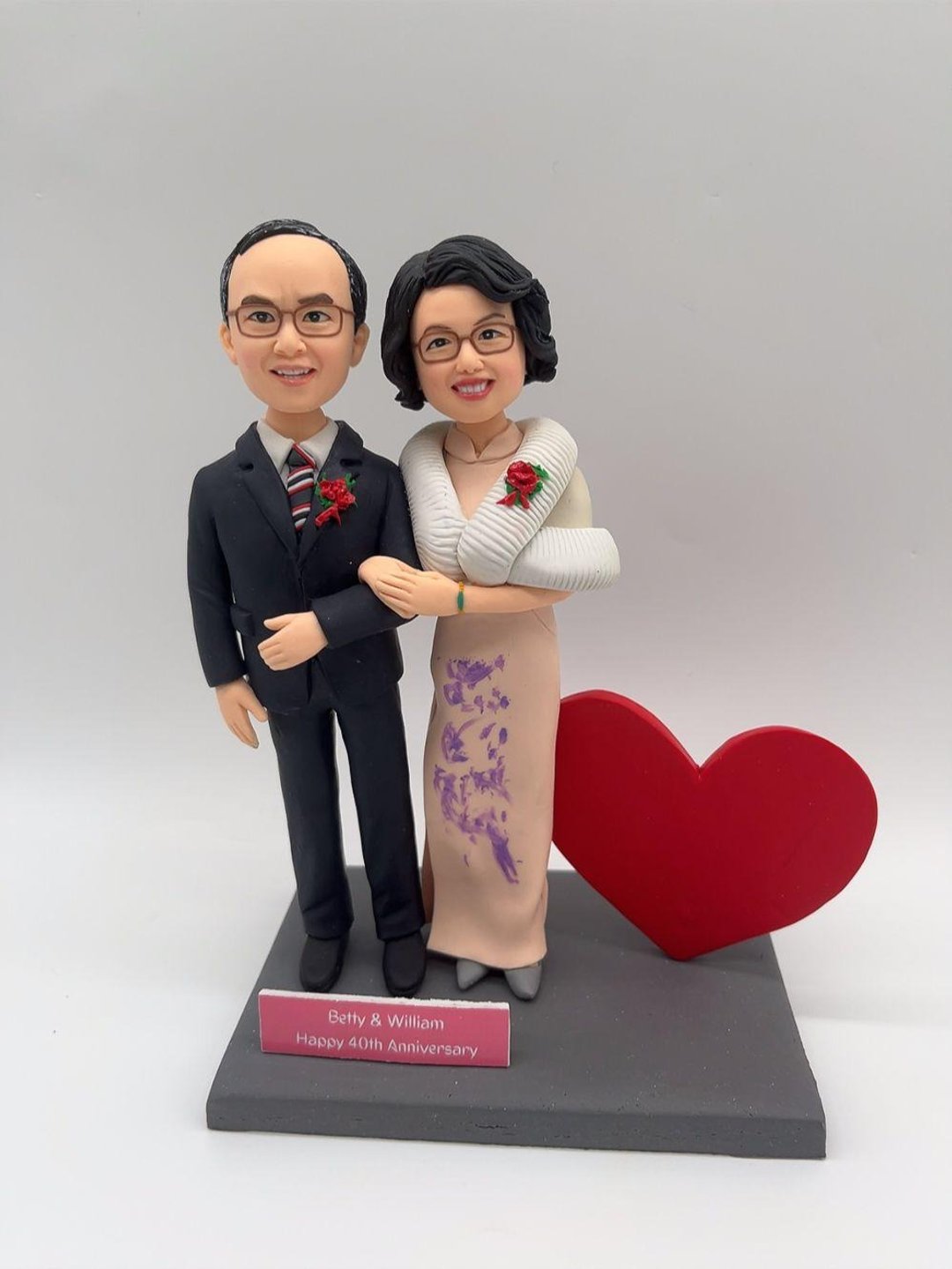 40年红宝石婚 场景 结婚礼物 情侣公仔 纪念日礼物 周年纪念 - 陶艺 - 陶 多色