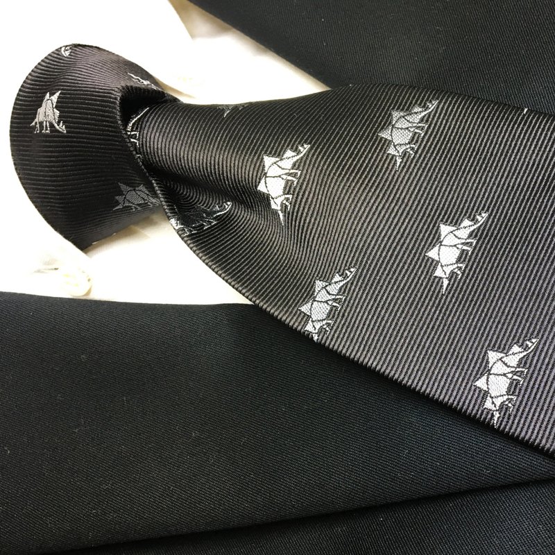 Stegosaurus pattern tie necktie Gray - 领带/领带夹 - 丝．绢 灰色