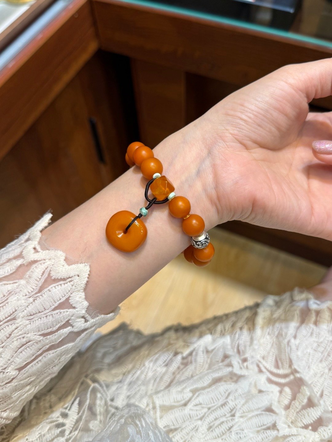 天然橘皮老蜡手串 满蜜枣红色老蜡 橘皮纹哑光枣珠 蜡质浓厚 - 手链/手环 - 水晶 
