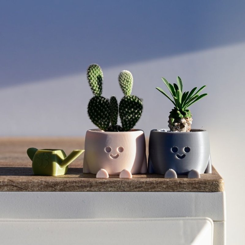 【疗愈桌上小物】【多肉盆栽】可爱小花盆/疗愈打印所 - 微笑君 - 植栽/盆栽 - 塑料 