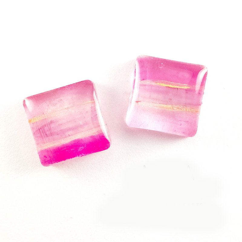 日本树酯水彩果冻感粉色耳环(可改夹) - 耳环/耳夹 - 树脂 粉红色