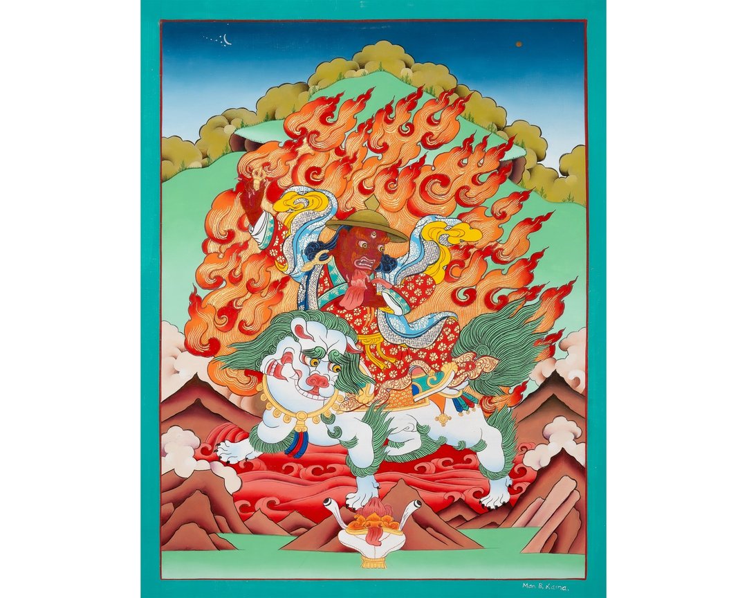 手工制作的多杰拉卡唐卡 – 正宗的神圣喜马拉雅守护神 - 墙贴/壁贴 - 其他材质 多色
