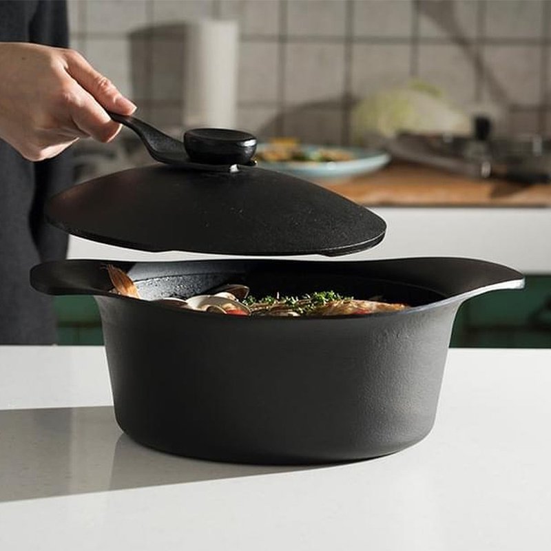 【柳宗理】 南部铁器双耳深锅22cm-附黑铁盖、把手 - 锅具/烤盘 - 不锈钢 