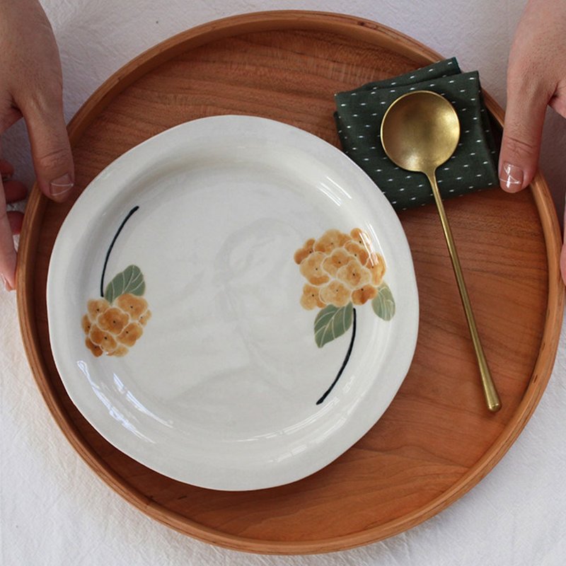 日式繡球手工陶瓷盤 / ins風菜盤 / 創意小清新家用 - 盘子/餐盘/盘架 - 瓷 橘色