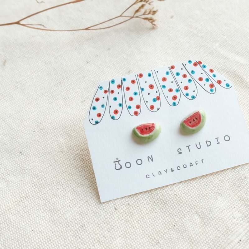 watermelon earring - 耳环/耳夹 - 陶 