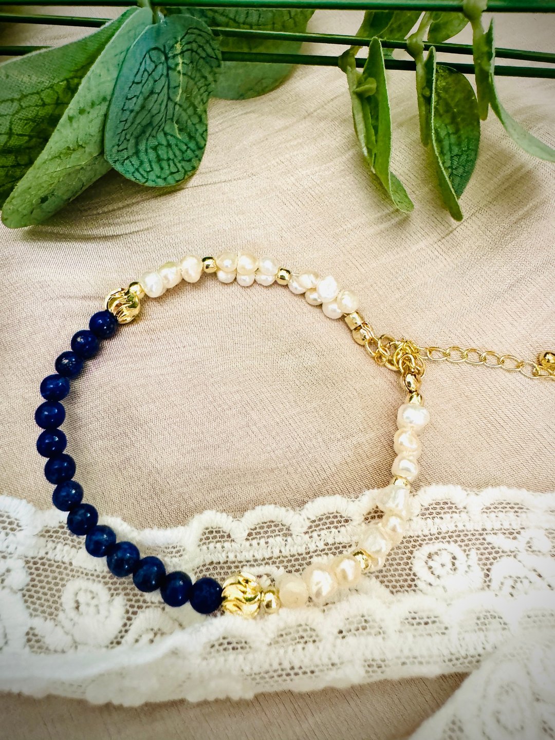 青金石珍珠手链 - 手链/手环 - 水晶 蓝色