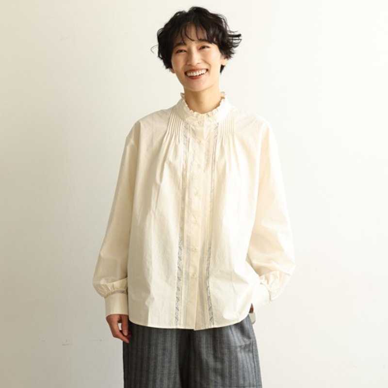 纯棉蕾丝边贝茹衬衫 透气舒适 休闲百搭  米色 240309-1 - 女装上衣 - 棉．麻 
