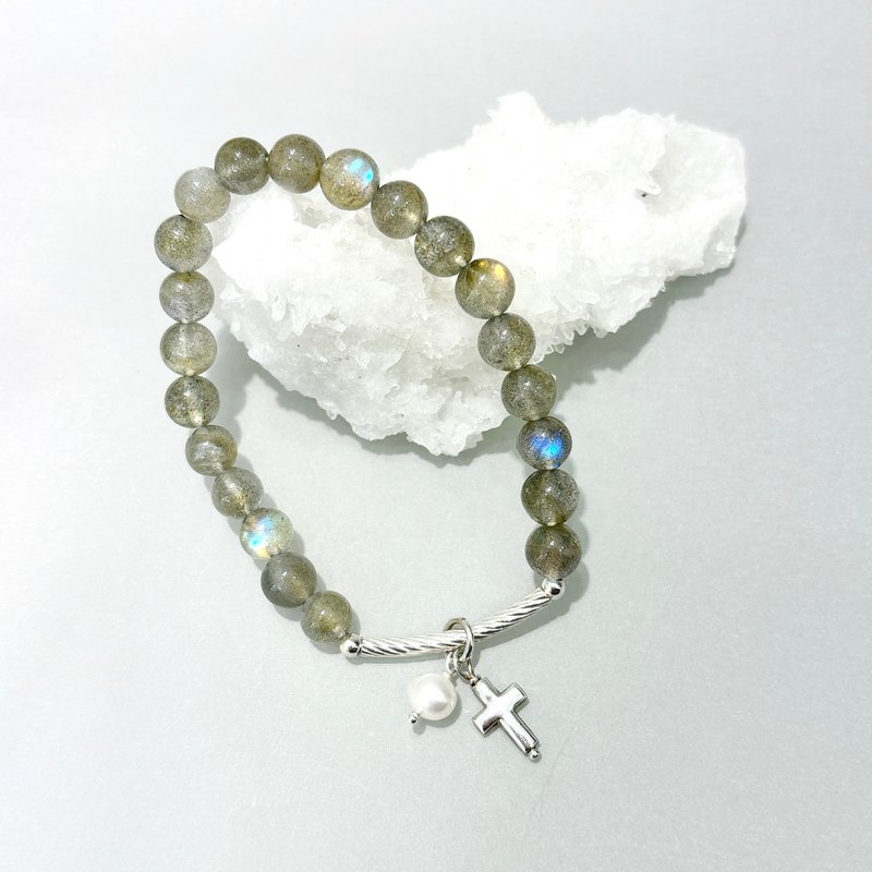 Ops Labradorite bracelet -拉长石/纯银/幸运/珍珠/蓝光/手链 - 手链/手环 - 宝石 银色