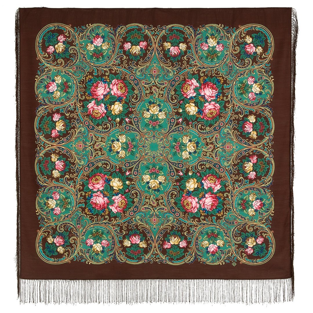 Pavlovo Posad 俄罗斯披肩 100% 羊毛围巾 125x125 厘米 丝绸流苏 1827-17 - 围巾/披肩 - 羊毛 多色
