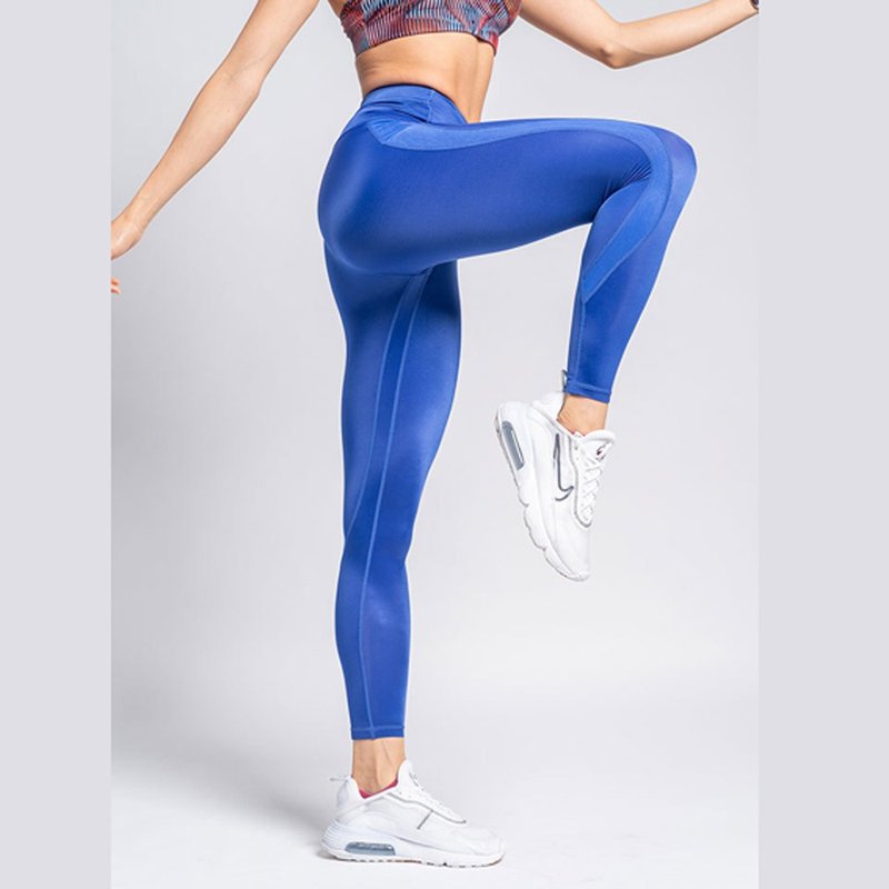 女人节新品 MIT 胶原蛋白反光方格紧身压力裤 中紧度 - 女装运动裤 - 尼龙 蓝色