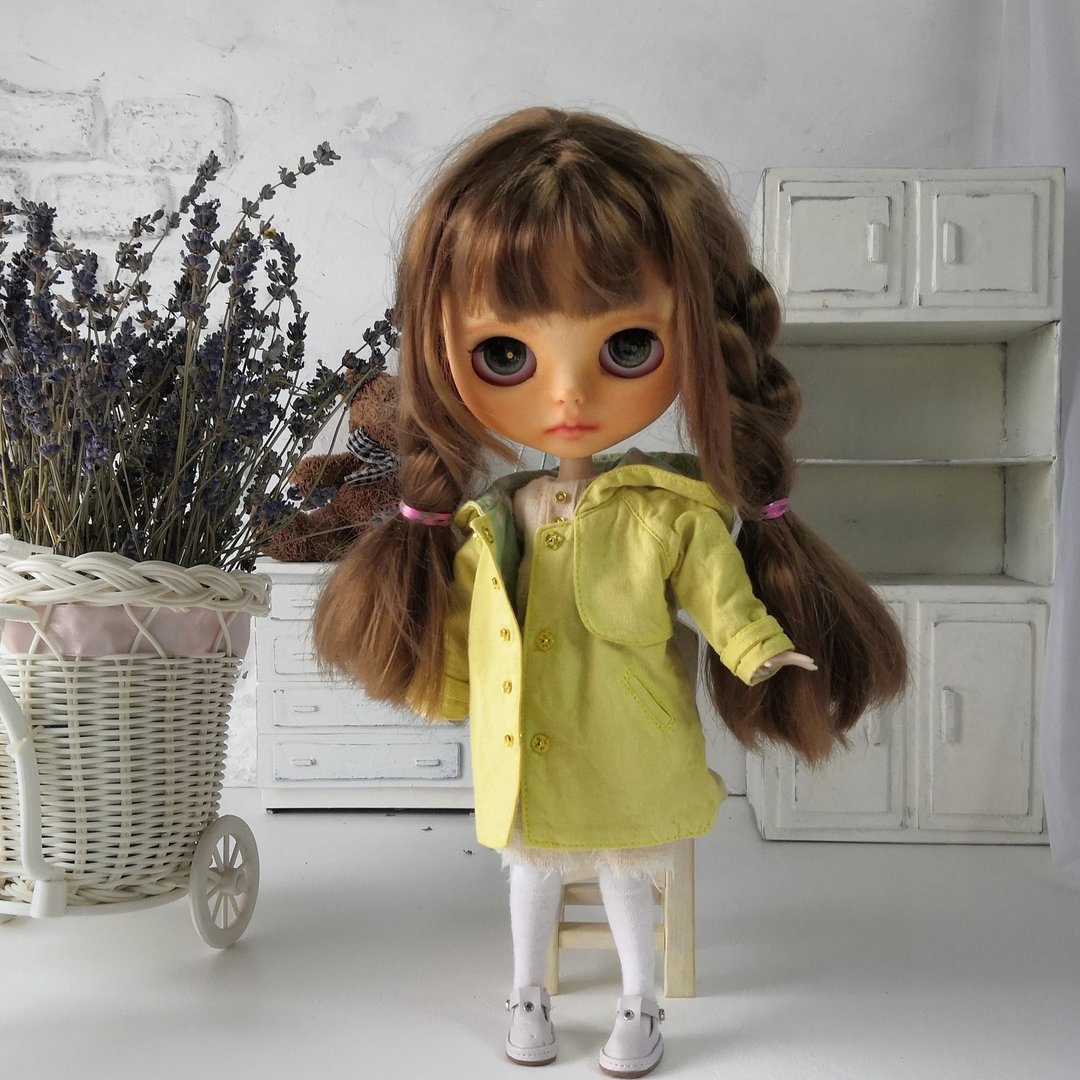 复古风格的黄色外套为Blythe娃娃手工制作。布莱斯的衣服。 - 玩偶/公仔 - 棉 