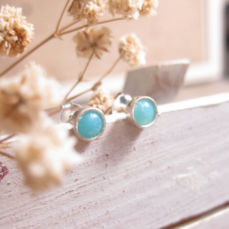 纯银设计耳环 天河石+925银(耳针) - 耳环/耳夹 - 石头 蓝色