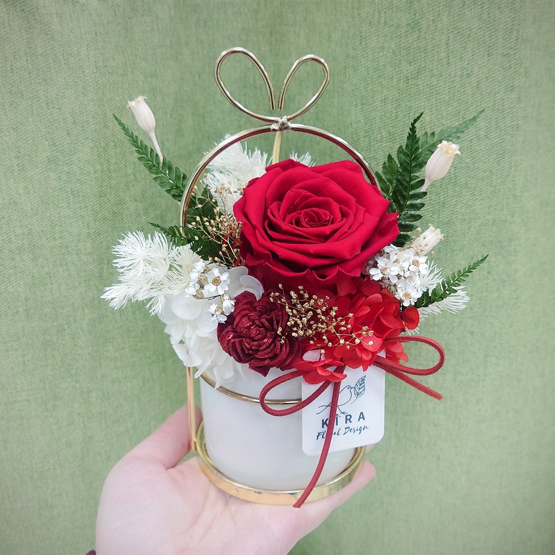 永生玫瑰/康乃馨金框小盆花/永生花/干燥花/不凋花/礼物/装饰 - 干燥花/捧花 - 植物．花 红色