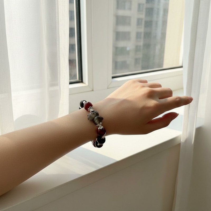 马年系列 赤马 朱砂黑碧玺 设计手链 - 手链/手环 - 水晶 红色