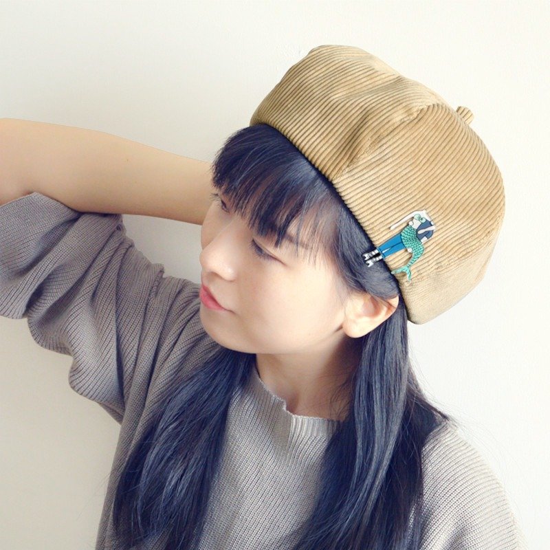 浪漫复古手作灯芯绒贝雷帽 可爱画家帽渔夫帽 文艺森系礼物 - 帽子 - 棉．麻 卡其色