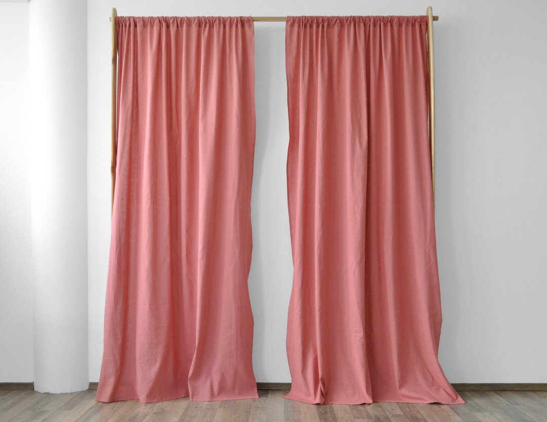 Rust pink regular and blackout linen curtains / Custom curtains / 2 panels - 门帘/门牌 - 亚麻 粉红色
