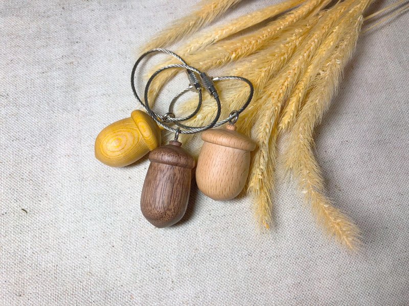 木制橡实钥匙圈 - 钥匙链/钥匙包 - 木头 咖啡色