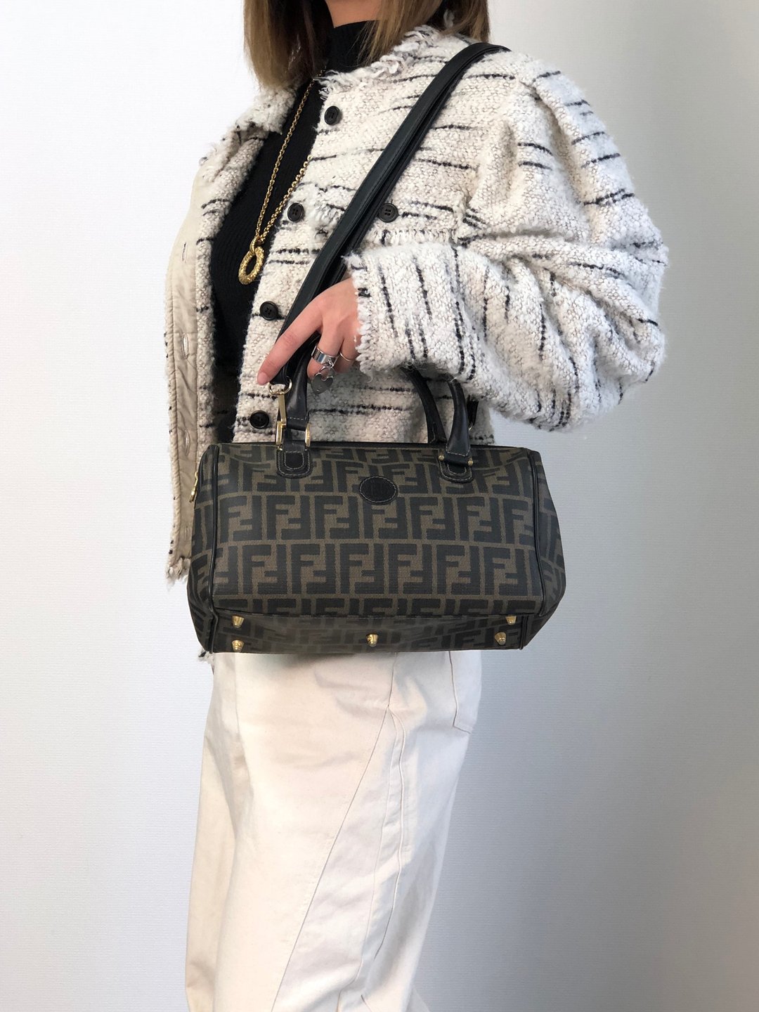 【日本直送 名牌中古包】FENDI 芬迪 经典双 F Logo 手提包 咖啡色 FF Logo PVC 皮革 2way 迷你波士顿包 vintage ket3y5 - 手提包/手提袋 - 防水材质 咖啡色