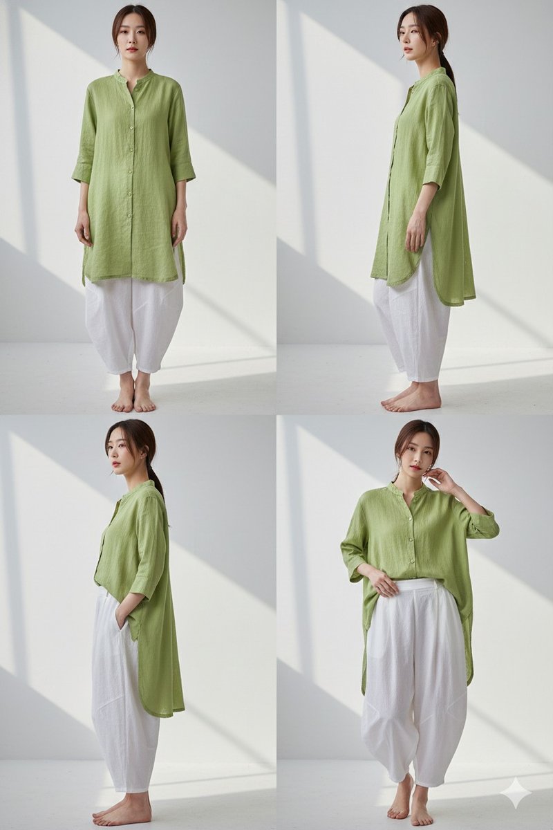 【声声慢】素色长版衬衫 - 女装衬衫 - 棉．麻 