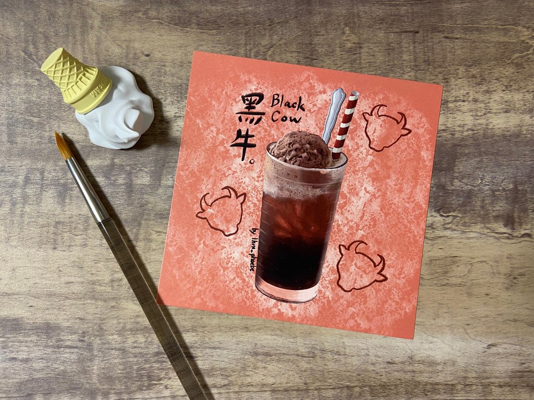 原创 水彩手绘电绘食物明信片 黑牛 - 卡片/明信片 - 纸 多色