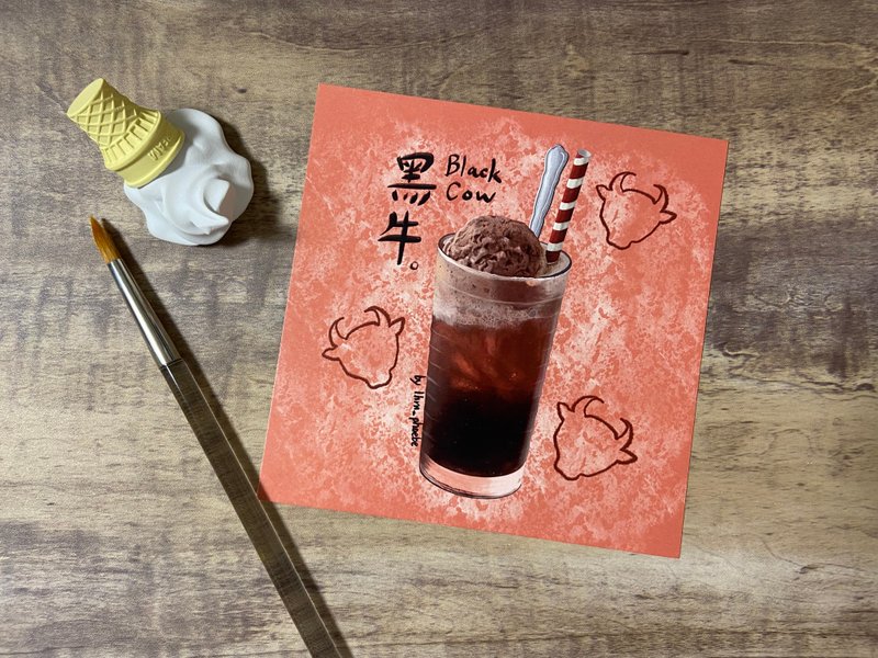 原创 水彩手绘电绘食物明信片 黑牛 - 卡片/明信片 - 纸 多色