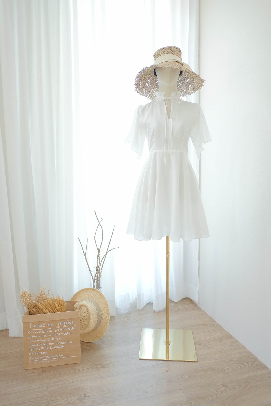 Off white short summer dress Vintage bridesmaid dress Party short dress - 洋装/连衣裙 - 聚酯纤维 白色