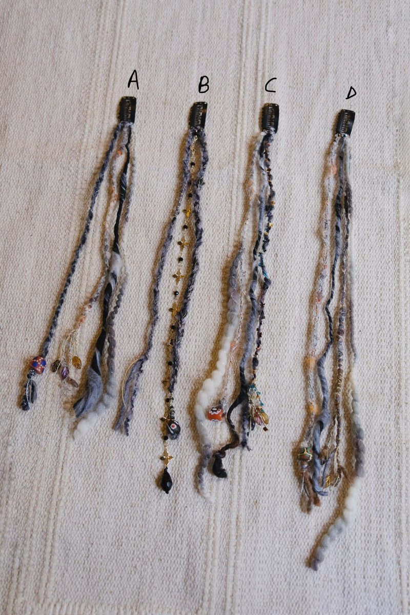 脏辫 穿戴式 发夹发片 Gypsy hair Clip (Dark/ Grey) - 发饰 - 羊毛 灰色