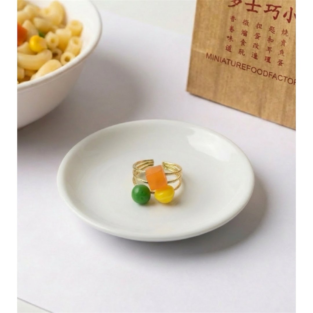 原创 1:1 仿真茶餐厅三色豆耳环 - 戒指 - 塑料 多色