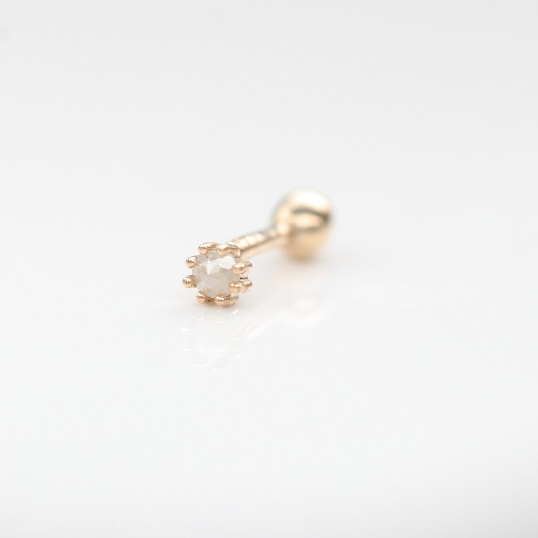 14K 八爪灰原钻锁珠耳环(单个)耳骨 耳窝 不退色 - 耳环/耳夹 - 贵金属 金色