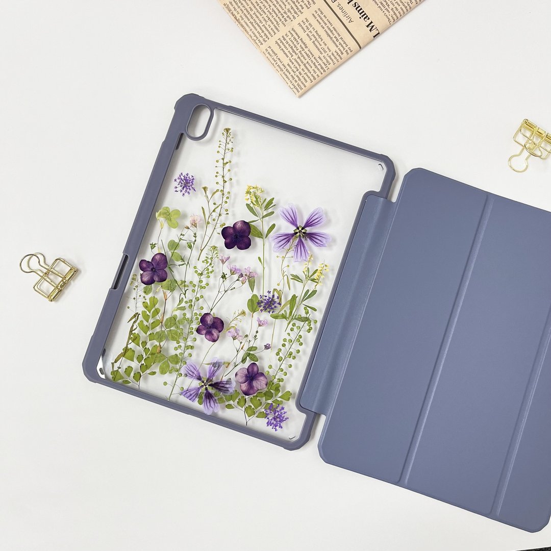 花紫飘摇手作押花iPad壳 iPad Air 11寸 13寸 iPad Pro 11寸 13寸 - 手机壳/手机套 - 植物．花 