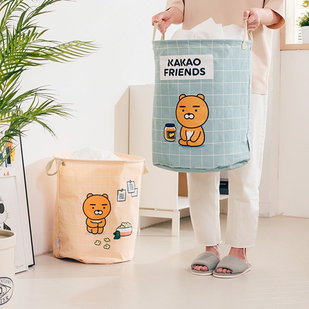 Kakao Friends棉麻聚酯收纳篮-居家收纳洗衣篮 Ryan 莱恩 Apeach - 收纳用品 - 棉 多色
