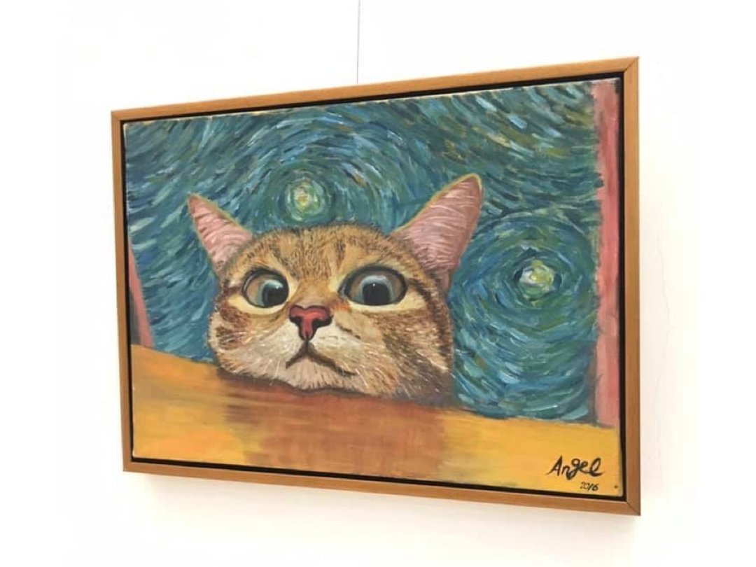 天使画廊/ 猫咪的幻想曲/油画/宠物画 手工油画 - 订制画像 - 棉 蓝色