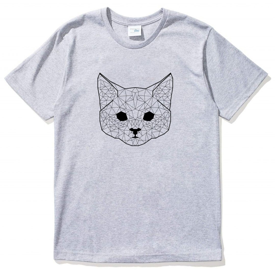 Geometric Cat #2 男女短袖T恤 灰色 几何 猫 宇宙 设计 自创 品牌 银河系 时髦 圆 三角形 - 男装上衣/T 恤 - 棉 灰色