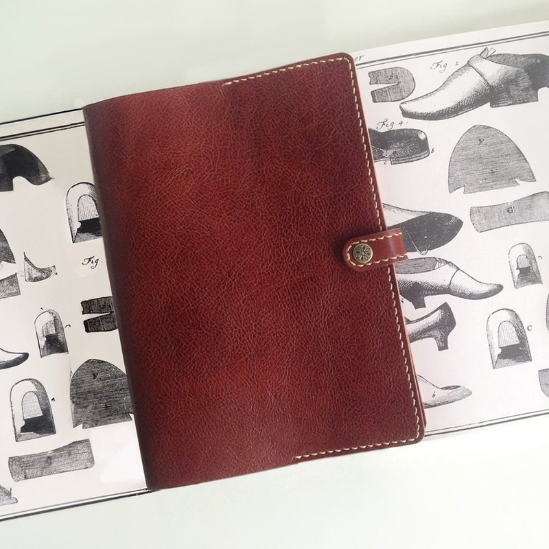 Bambini  A 5六孔活页皮革笔记本/手帐/手缝皮革 - 焦茶色 - 笔记本/手帐 - 真皮 咖啡色