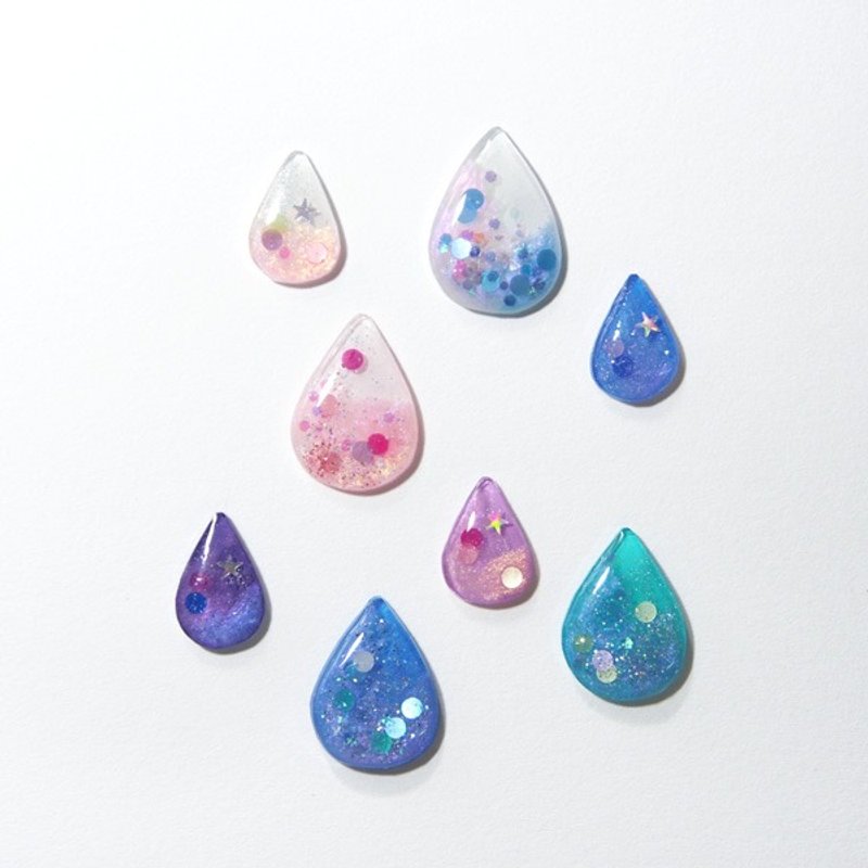 滴滴们 手绘手作耳针 防过敏钢针 夹式旋转可调松紧 - 耳环/耳夹 - 宝石 蓝色