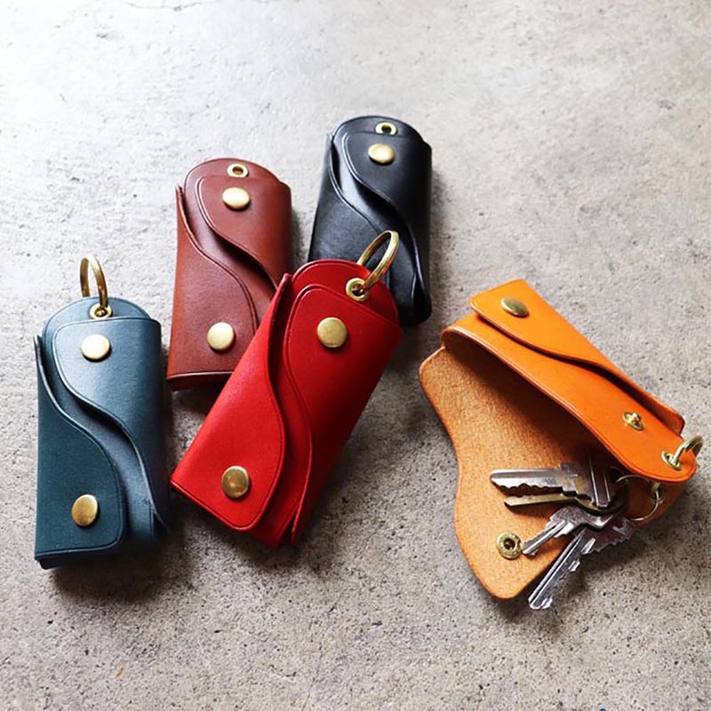 Single leather key case Tochigi leather 5 colors available Brass key ring used - 其他 - 真皮 蓝色