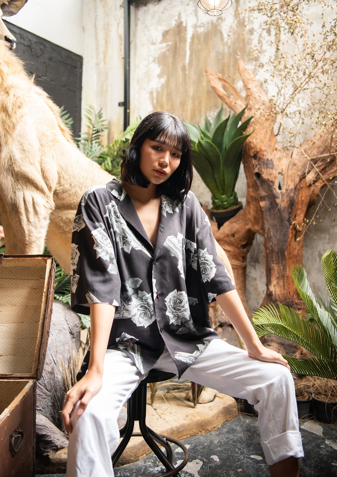 Oversize Hawaii Shirt, Cotton Rayon, Triangular Button Stitch, Summer Shir - 男装衬衫 - 棉 