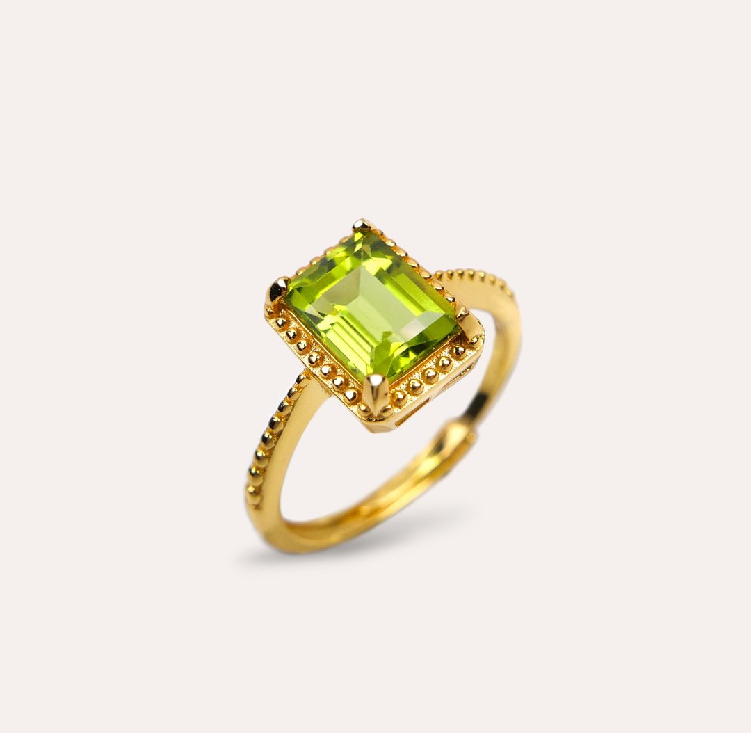 AND 橄榄石 绿色 长方 6*8mm 戒指 蜕变系列 Gold Rect 天然宝石 - 戒指 - 银 绿色