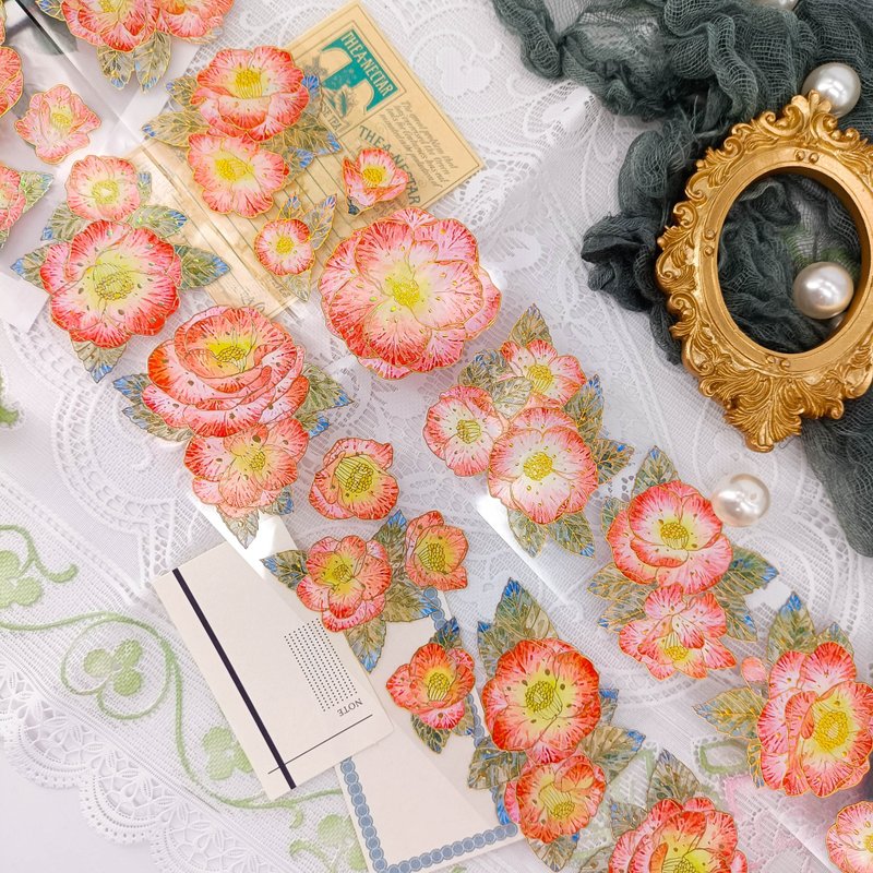 MS032_山茶紅-雷射金/ 裝飾膠帶 - 纸胶带 - 塑料 多色