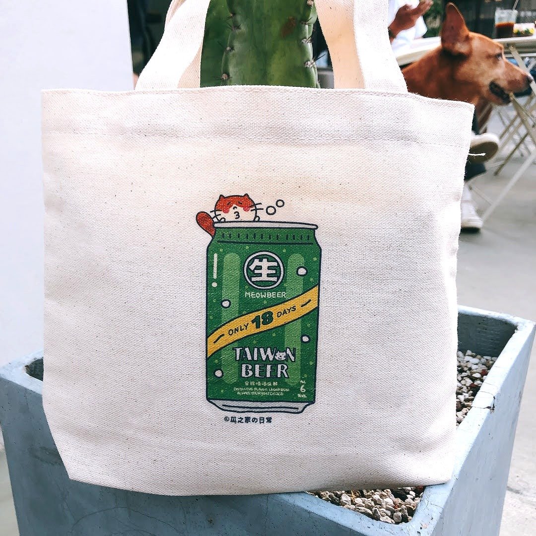 台湾生啤酒の日常 帆布手提袋(午餐袋) 手工印制 Canvas bag - 手提包/手提袋 - 棉 白色