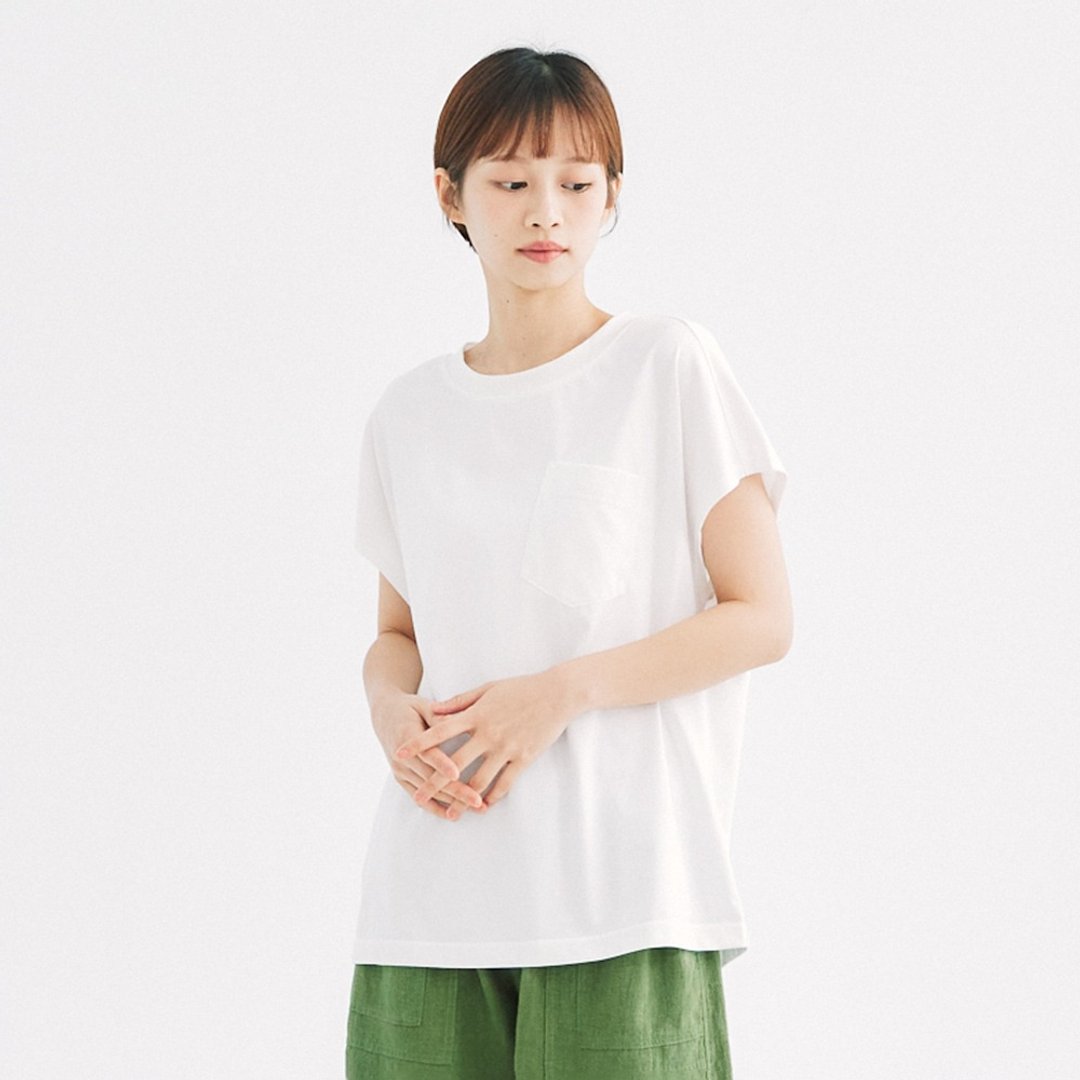 【Simply Yours】斜口袋短袖T 白F - 女装 T 恤 - 棉 白色