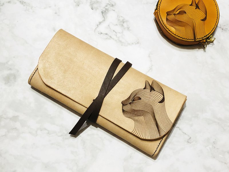 吆吆猫系列皮革手拿包 笔袋  真皮  全手工缝制 - 铅笔盒/笔袋 - 真皮 黑色