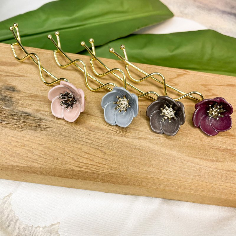 烤漆花朵水波夹 - 发饰 - 其他金属 
