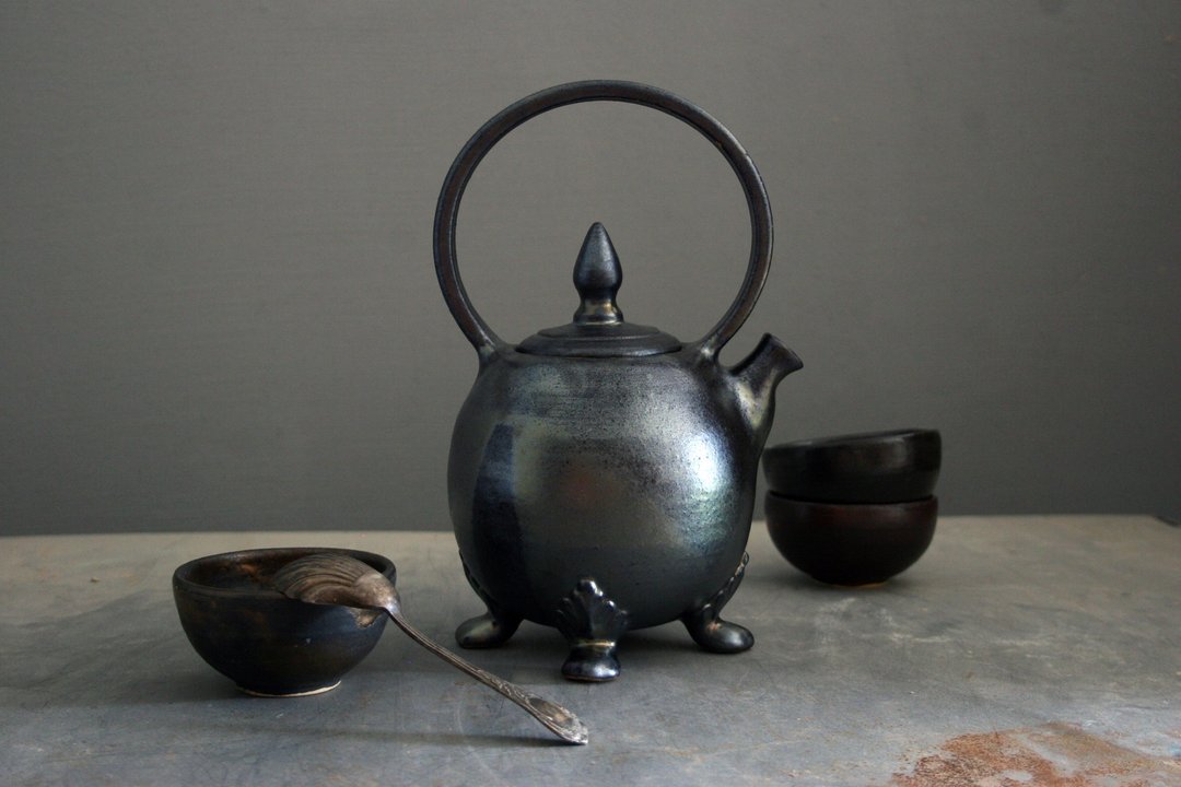 陶瓷茶壶 陶瓷茶壶 黑茶壶 茶饮者的腿礼物 - 茶具/茶杯 - 陶 黑色