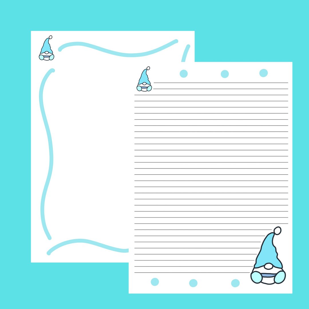 Blue Gnome Stationary Paper A4 Printable, digital, letter, Notes stationary - 图文模板设计 - 其他材质 