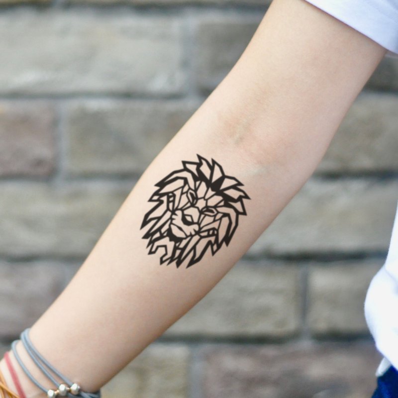 OhMyTat 几何狮子 Aslan Geometric Lion 纹身贴纸 (2 张) - 纹身贴 - 纸 黑色