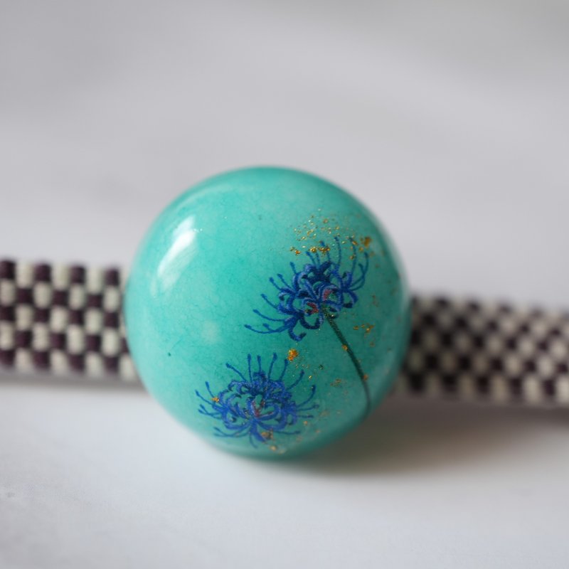 天然石翡翠带留/发束夹 彼岸花 - 其他 - 陶 蓝色